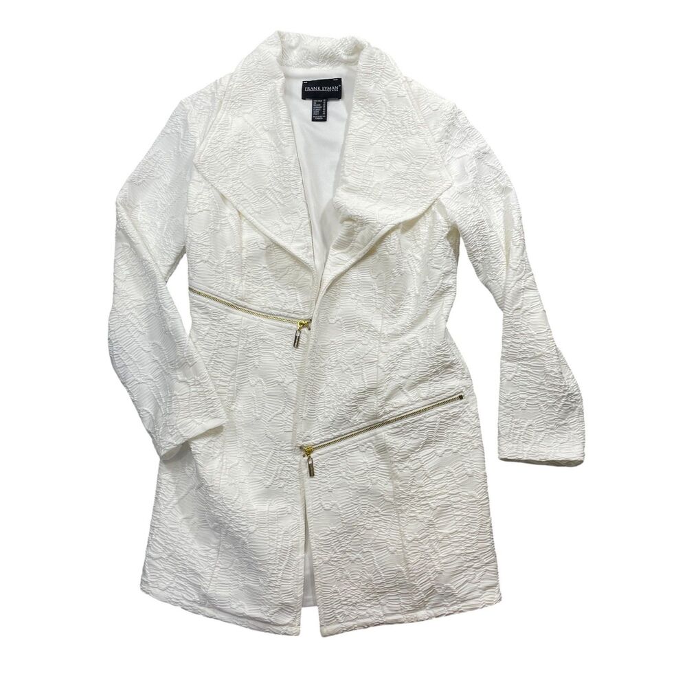 Frank Lyman 10 Soft White Blazer‎ Open Front Polyester Blend Front Zippers Work